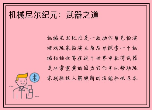 机械尼尔纪元：武器之道