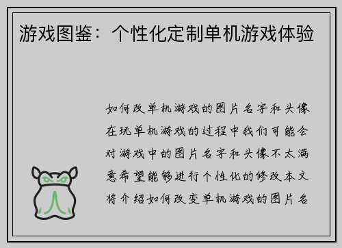 游戏图鉴：个性化定制单机游戏体验